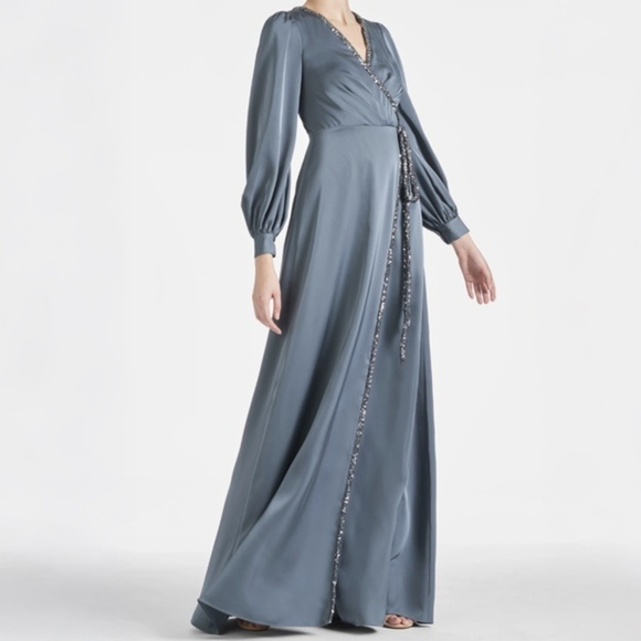 Sachin & Babi. Dorthea Sequin Trim Long Sleeve Satin Crepe Gown.
